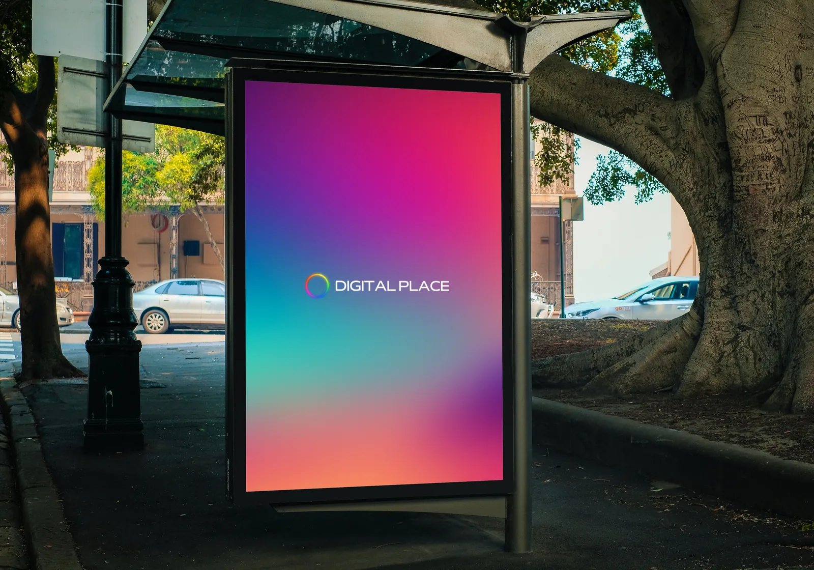 Painel de Led em um ponto de ônibus