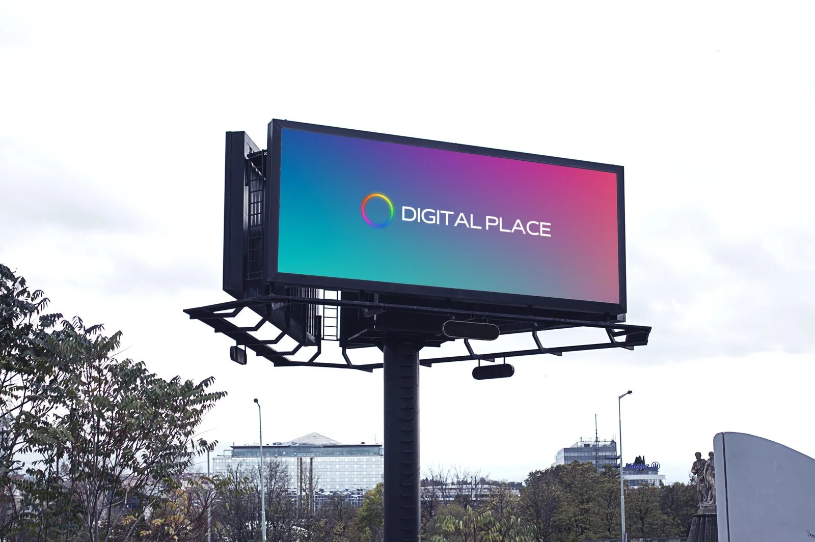 Imagem de um outdoor da Digital Place em Palmas, com visual impecável, estrutura nova e iluminação noturna, garantindo visibilidade 24h.